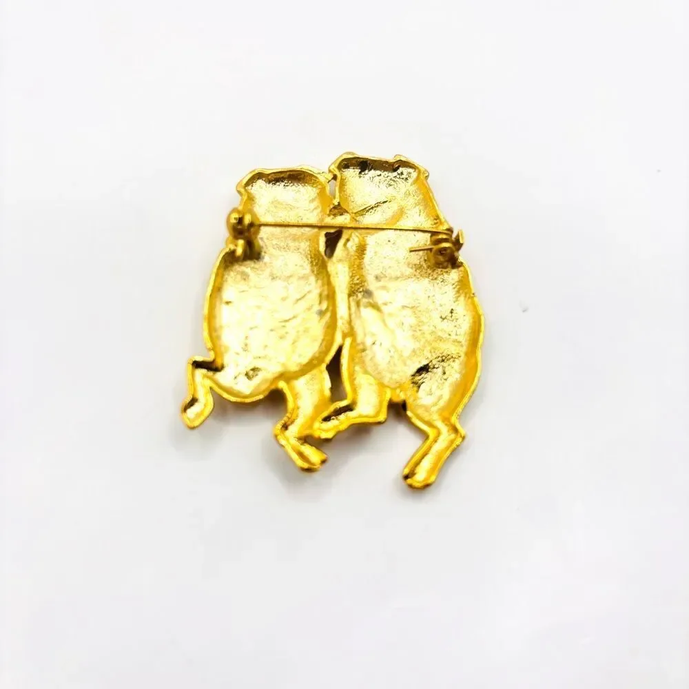 Gold Dancing Pig Brooch Pin